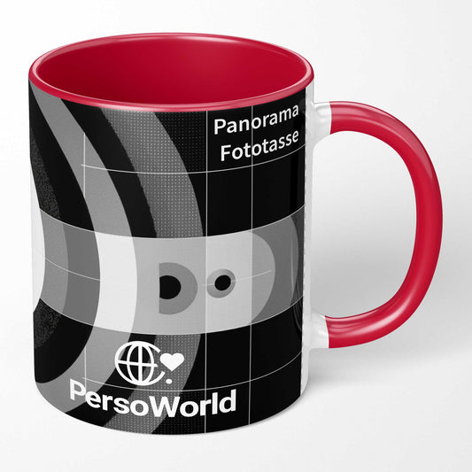 Farbige Panorama-Fototasse gestalten | Mit farbigem Henkel & Innenleben | Persoworld
